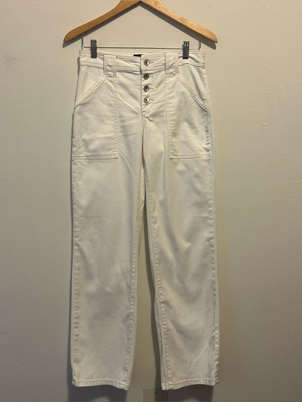 Modern Supply by Sanctuary Women's 27 White Utility Wide Leg Button Fly Pants